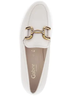 Leder-Mokassins in Creme><noscript><img width=