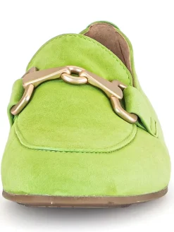 Leder-Mokassins in Grün><noscript><img width=