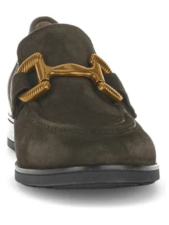 Leder-Mokassins in Khaki><noscript><img width=
