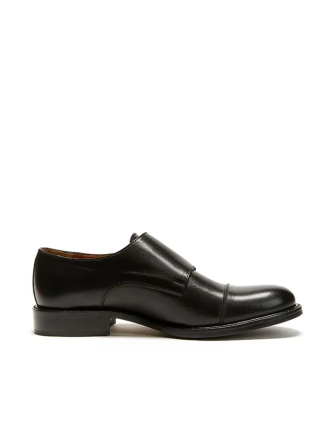 Leder-Monkstraps in Schwarz>British Passport New