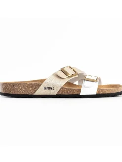 BAYTON Clogs & Pantoletten^Leder-Pantoletten "Cleo" in Beige/ Weiß
