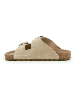 Leder-Pantoletten in Beige>billowy