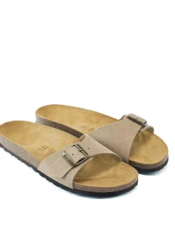 Leder-Pantoletten in Beige><noscript><img width=
