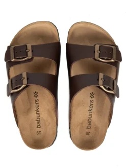Leder-Pantoletten in Braun><noscript><img width=