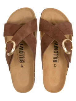 Leder-Pantoletten in Braun><noscript><img width=