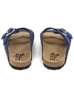 Leder-Pantoletten in Dunkelblau><noscript><img width=