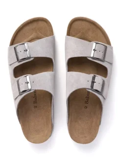 Leder-Pantoletten in Grau><noscript><img width=