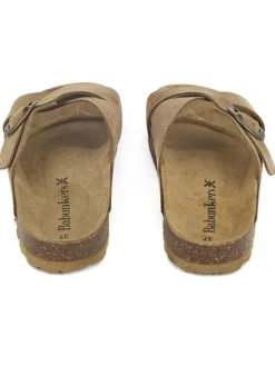 Leder-Pantoletten in Hellbraun><noscript><img width=