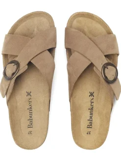Leder-Pantoletten in Hellbraun><noscript><img width=