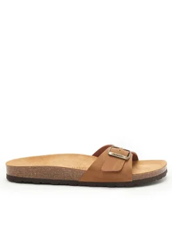 Leder-Pantoletten in Hellbraun>Mandel Hot