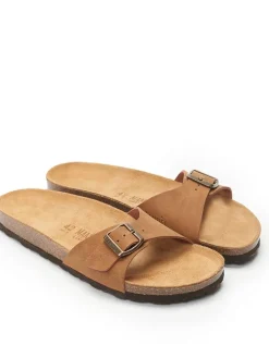 Leder-Pantoletten in Hellbraun><noscript><img width=