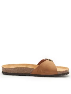 Leder-Pantoletten in Hellbraun><noscript><img width=