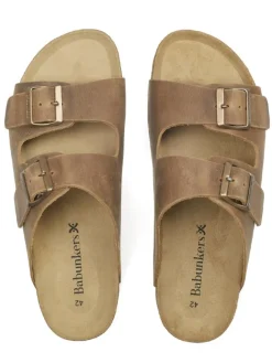Leder-Pantoletten in Hellbraun><noscript><img width=