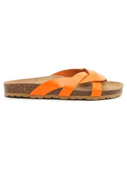 Leder-Pantoletten in Orange>billowy