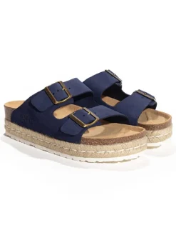 Leder-Pantoletten "Orange" in Dunkelblau>Sunbay New