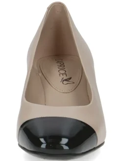 Leder-Pumps in Beige/ Schwarz><noscript><img width=