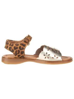 Leder-Sandalen in Braun/ Gold>POM POM