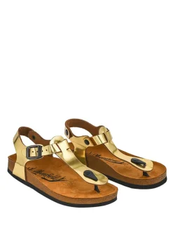 Leder-Sandalen in Gold><noscript><img width=