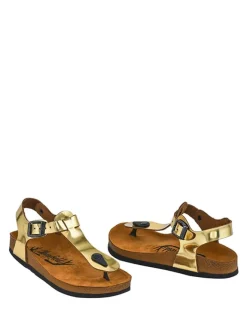 Leder-Sandalen in Gold><noscript><img width=