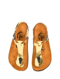 Leder-Sandalen in Gold><noscript><img width=