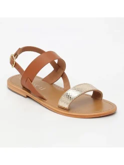 CALANK Sandalen^Leder-Sandalen in Hellbraun/ Gold