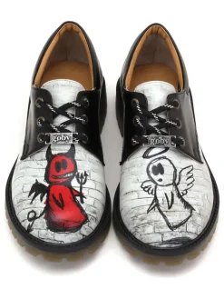 Goby Schnürschuhe^Leder-Schnürschuhe in Schwarz/ Weiß/ Rot