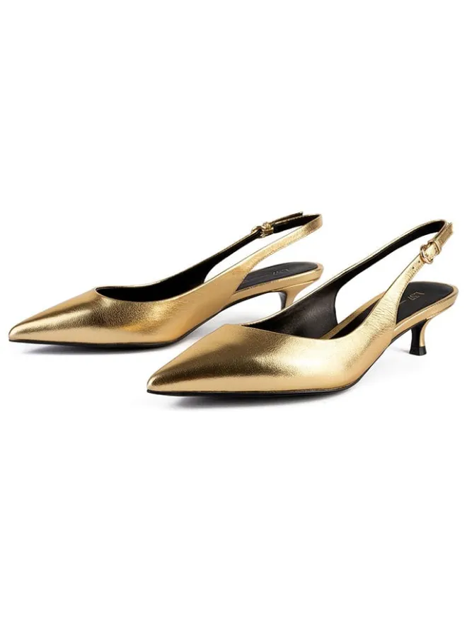 Leder-Slingpumps in Gold>loft37 Sale