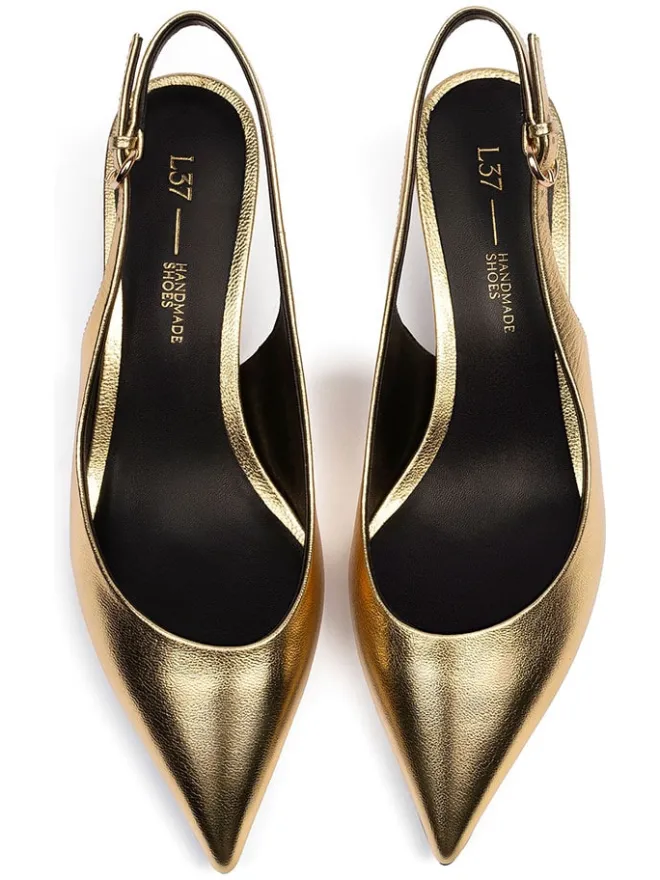 Leder-Slingpumps in Gold>loft37 Sale