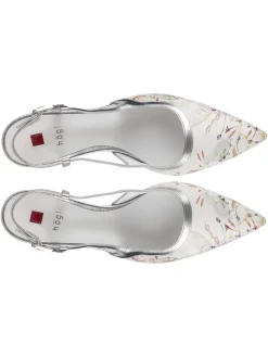 Leder-Slingpumps in Weiß/ Silber><noscript><img width=