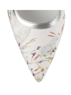 Leder-Slingpumps in Weiß/ Silber><noscript><img width=