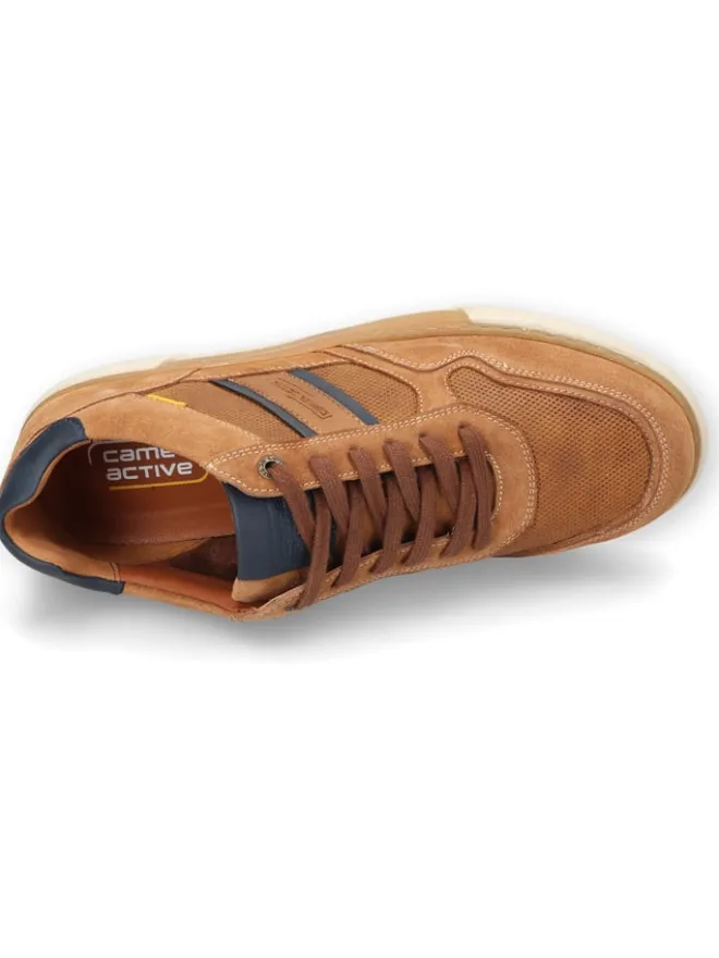 Camel Active Schnürschuhe^Leder-Sneakers "Bayland" in Hellbraun/ Dunkelblau