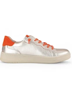 Leder-Sneakers in Beige/ Orange><noscript><img width=