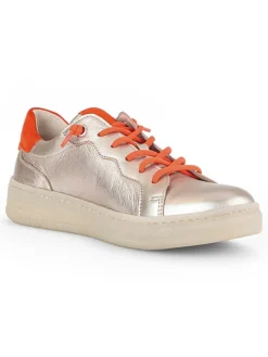 Leder-Sneakers in Beige/ Orange><noscript><img width=