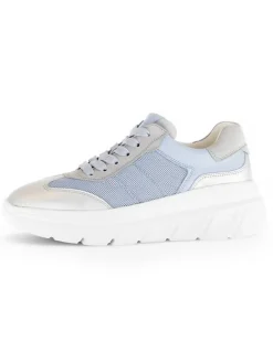 Leder-Sneakers in Hellblau/ Silber/ Grau><noscript><img width=