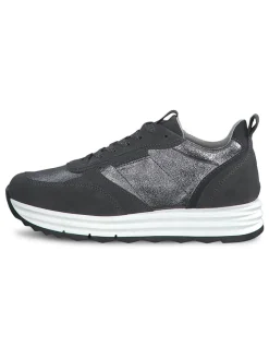 Tamaris Schnürschuhe^Leder-Sneakers in Schwarz/ Silber