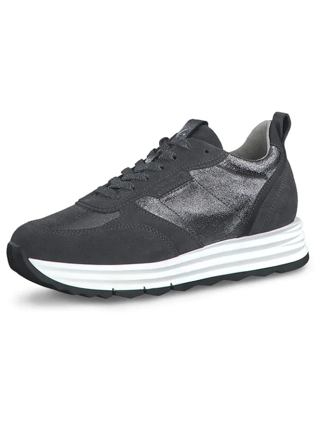 Tamaris Schnürschuhe^Leder-Sneakers in Schwarz/ Silber