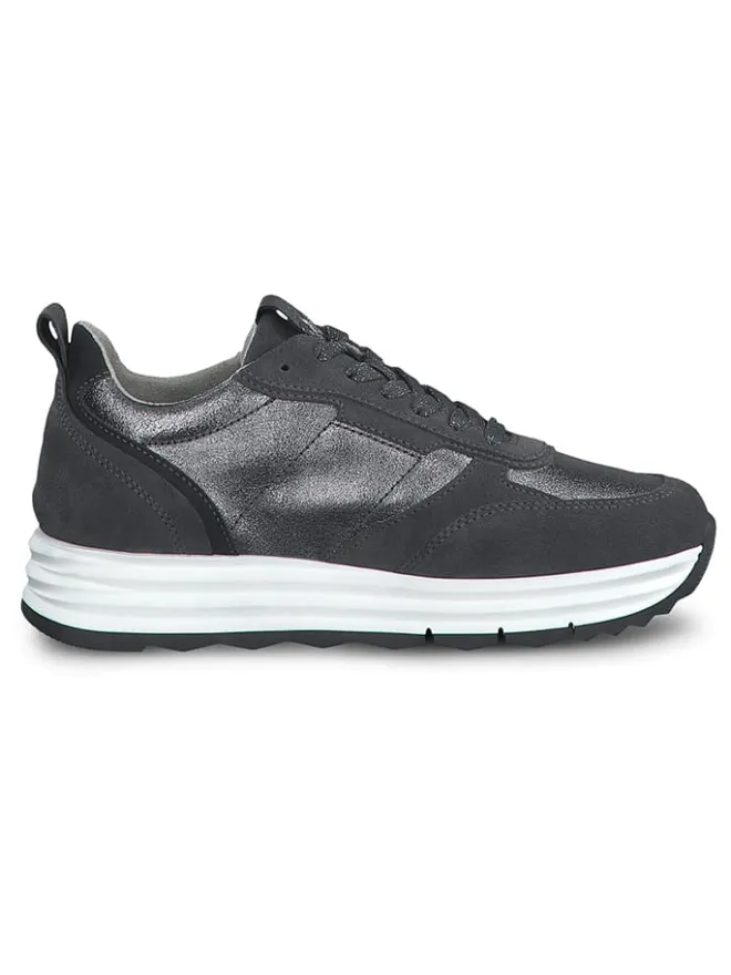 Tamaris Schnürschuhe^Leder-Sneakers in Schwarz/ Silber