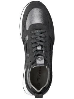 Tamaris Schnürschuhe^Leder-Sneakers in Schwarz/ Silber