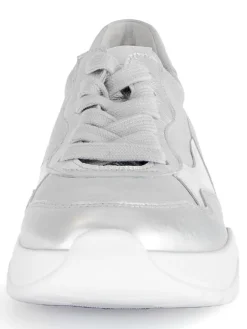 Leder-Sneakers in Silber/ Grau><noscript><img width=