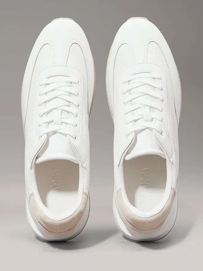 Leder-Sneakers in Weiß/ Beige>Calvin Klein New