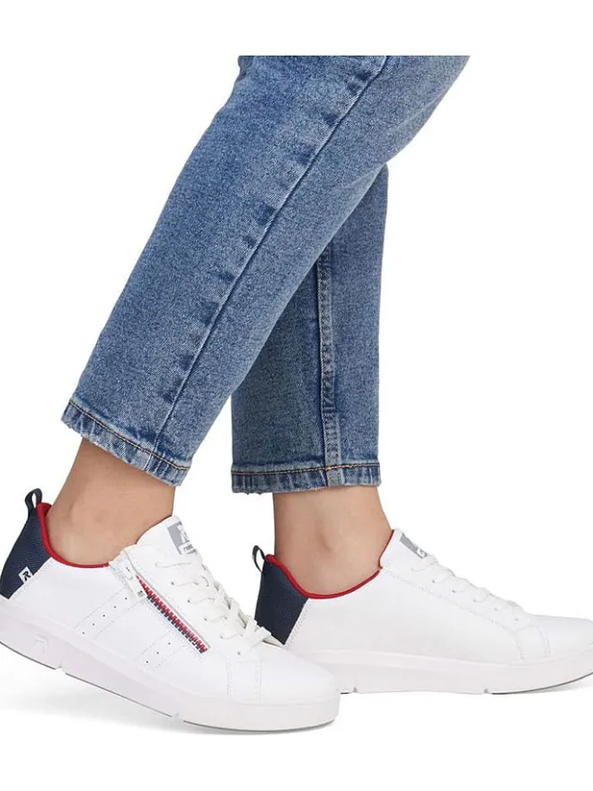 Leder-Sneakers in Weiß/ Dunkelblau>rieker Online