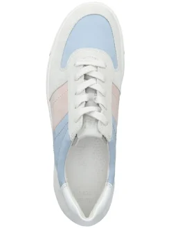 Leder-Sneakers in Weiß/ Hellblau/ Rosa><noscript><img width=