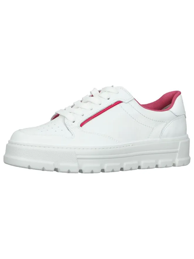 Paul Green Schnürschuhe^Leder-Sneakers in Weiß/ Pink