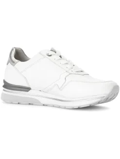 Leder-Sneakers in Weiß/ Silber><noscript><img width=