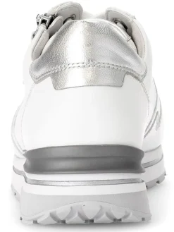 Leder-Sneakers in Weiß/ Silber><noscript><img width=