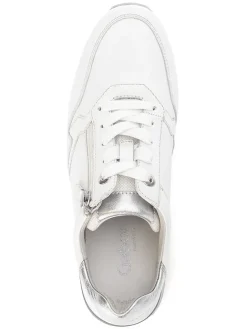 Leder-Sneakers in Weiß/ Silber><noscript><img width=