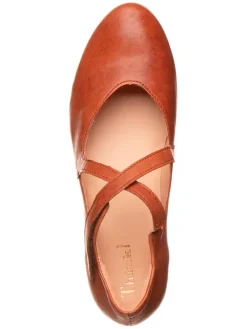 Think! Ballerinas^Leder-Spangenballerinas in Cognac