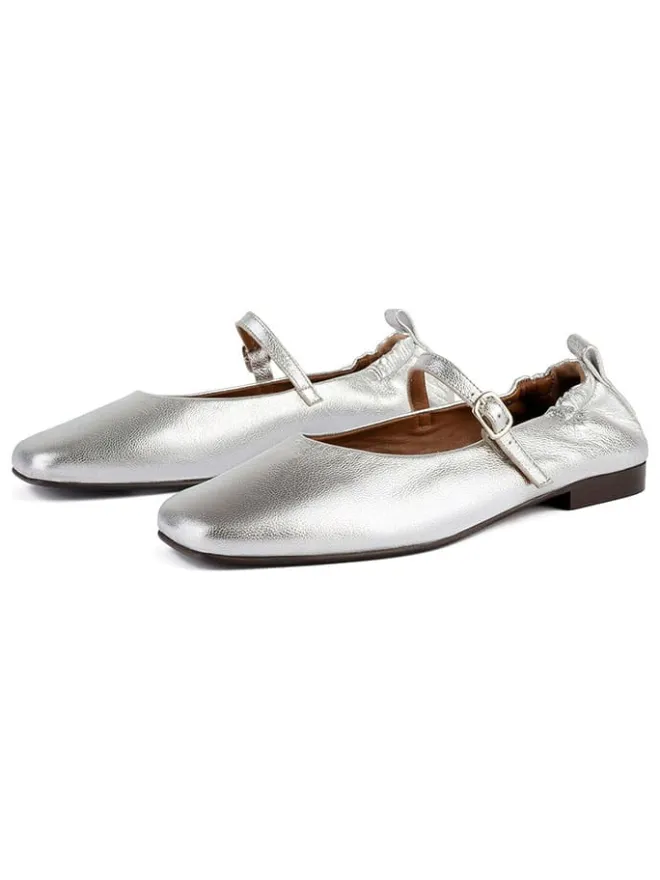 Leder-Spangenballerinas in Silber>loft37 Clearance