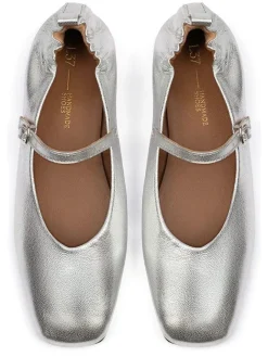 Leder-Spangenballerinas in Silber><noscript><img width=