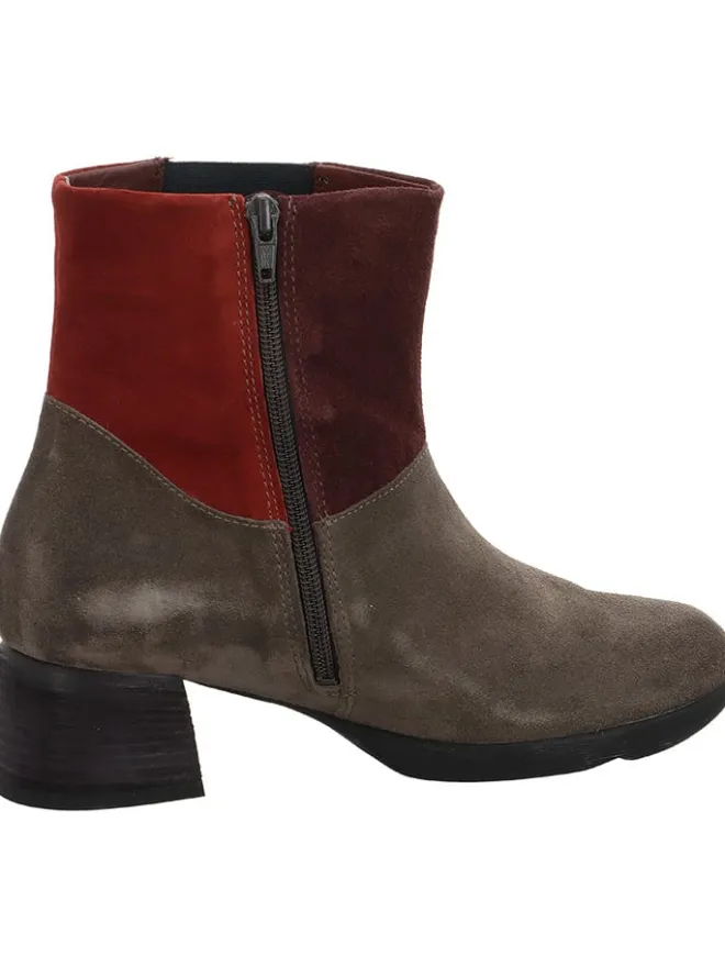 Leder-Stiefeletten in Braun/ Rot>Think! New